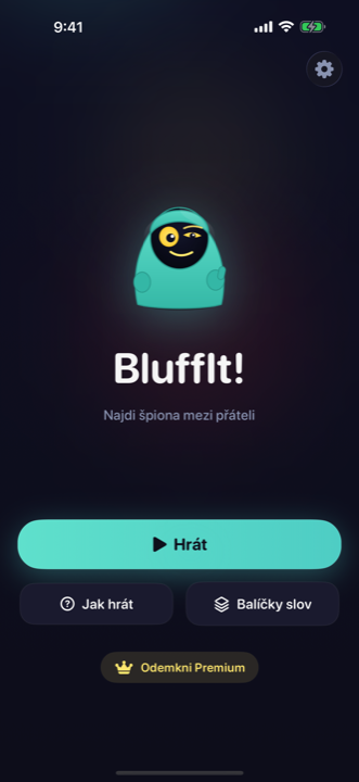 Úvodní obrazovka hry BluffIt! s tlačítkem pro start nové hry