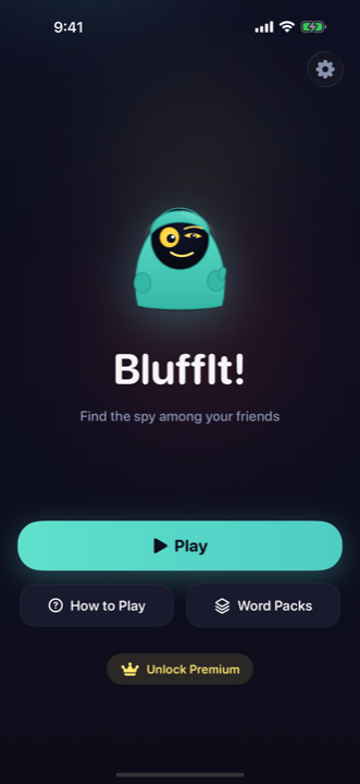 BluffIt! home screen with the button to start a new game