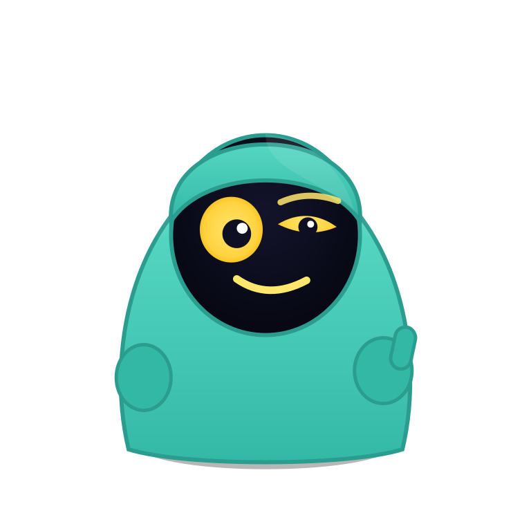 The BluffIt! mascot — a winking character in a mint hood