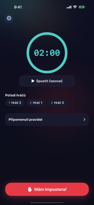 Herní kolo v BluffIt! s časovačem a pořadím hráčů