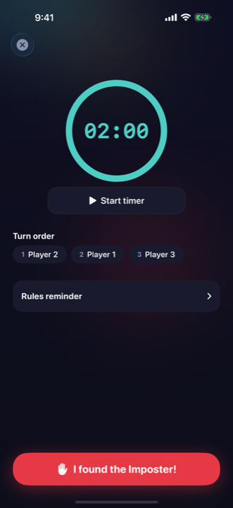 A BluffIt! round with the timer and player order